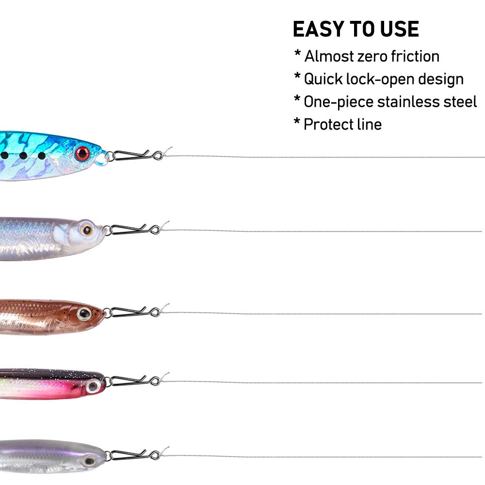 DRFISH 50-Pack Stainless Steel Fast Snap Clips – Quick Change Speed Clips For Fishing Lures – Multiple Sizes
