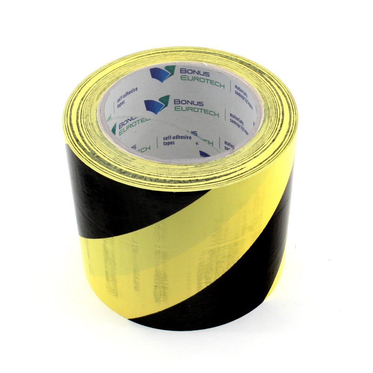 BONUS Eurotech 1BL23.71.0100/033A# Floor Warning PVC Tape, Rubber Based Adhesive, Width 100 mm, Length 33 m, Thickness 0.17 mm, Yellow/Black