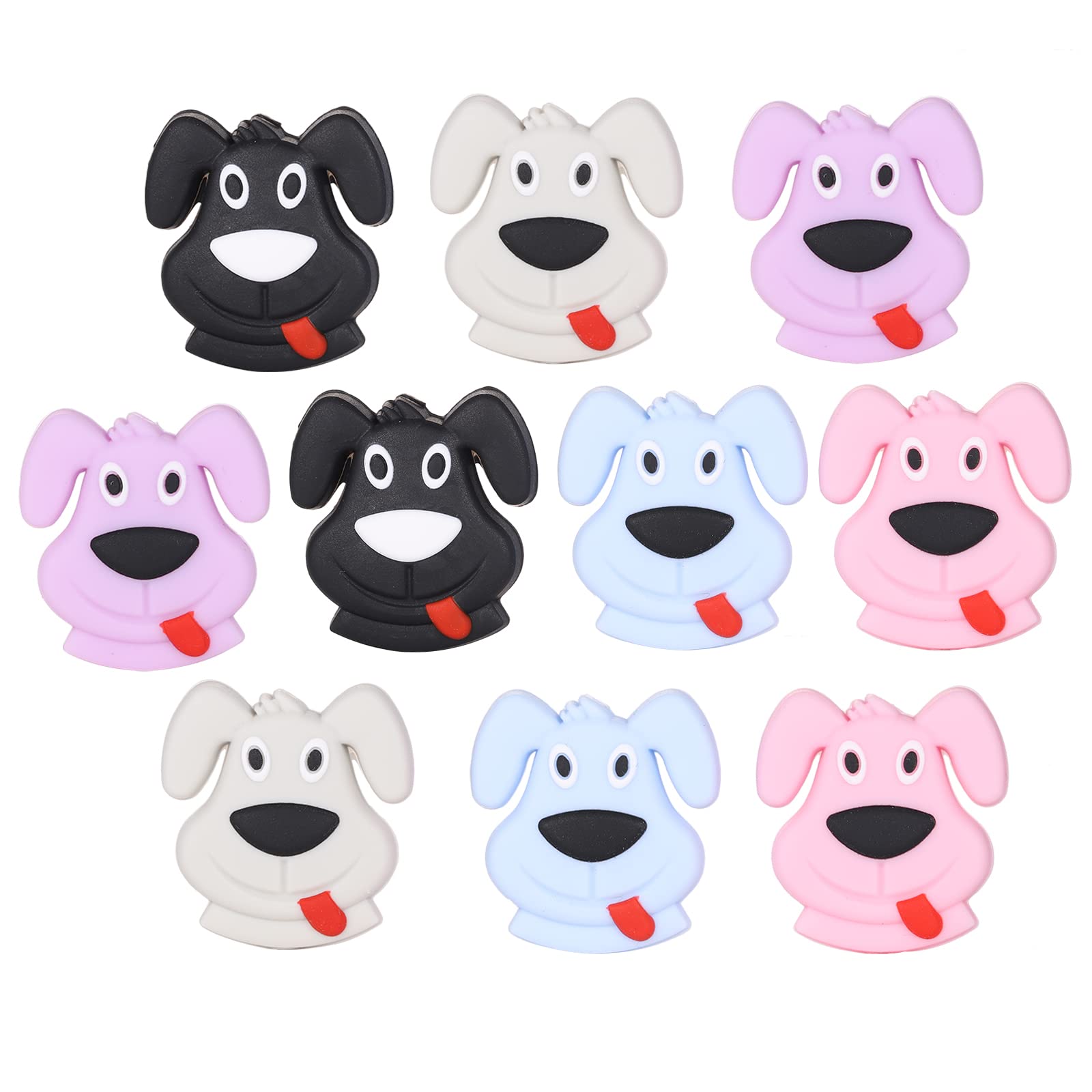 WEWAYSMILE 10pcs Mixed Round Geometry Silicone Beads, Silicone Beads Bulk, Mix Color Rubber Polygonal Beads, for Keychain Making Necklace Bracelet Craft DIY(Puppy) (AU)