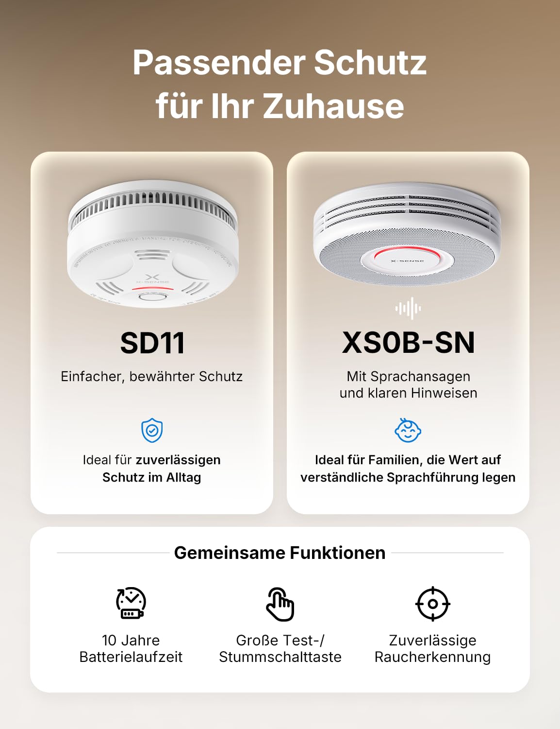 X-Sense Standalone Rauchmelder ohne App, ohne Basisstation, Nicht kompatibel mit SBS50, Deutscher Sprachalarm mit 17 Standortnamen, große Testtaste, kein Blinklicht im Standby, XS0B-SN, 3 Stück 8