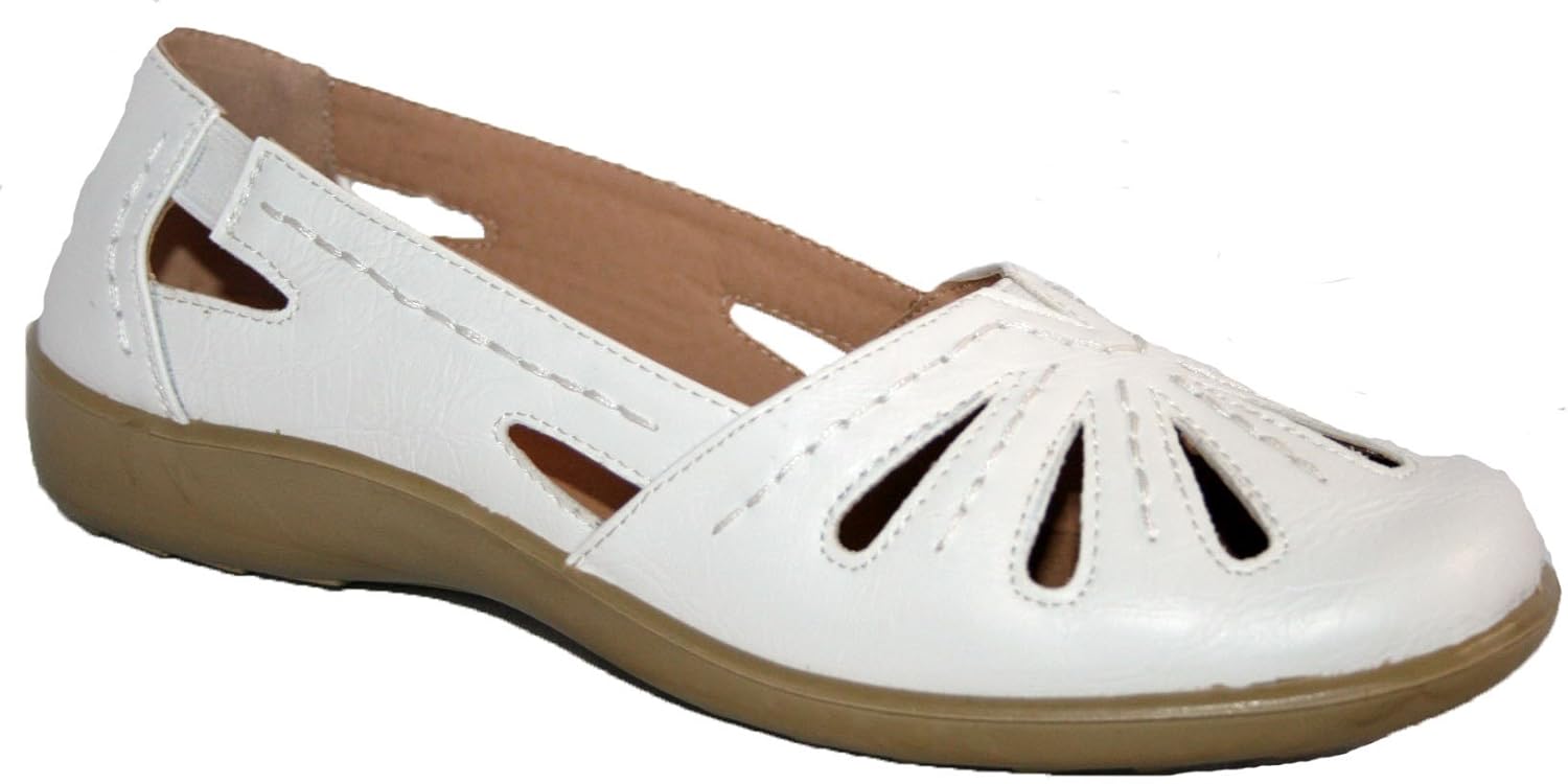 LADIES WHITE CUSHION WALK SLIP ON SUMMER SHOE WHITE 5 Amazon.co.uk