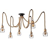 Littleglovo Spider Pendant Lights Kitchen Island, 6 Arms Industrial Hemp Rope Lamp, DIY Adjustable Chandelier Steampunk Hanging Ceiling Lighting Fixture for Dining Room,Farmhouse (6 Heads)