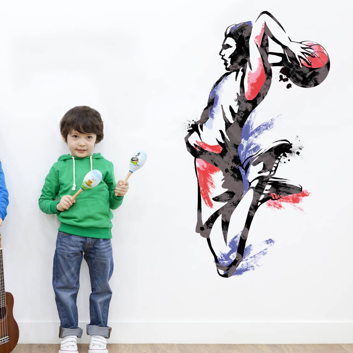 Runtoo Basketball Player Wall Art Decal Slam Dunk Sports Wall Stickers Teens Boys Bedroom Gym Decor
