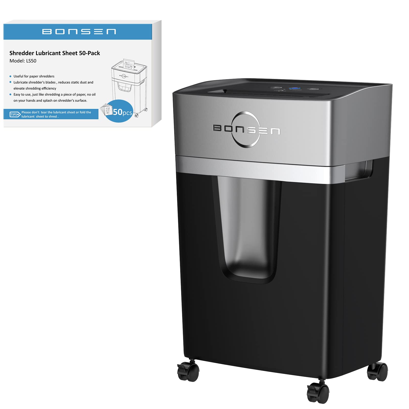 BONSEN 12-Sheet Micro Cut Paper Shredder and 50 Pack Lubricant Sheets