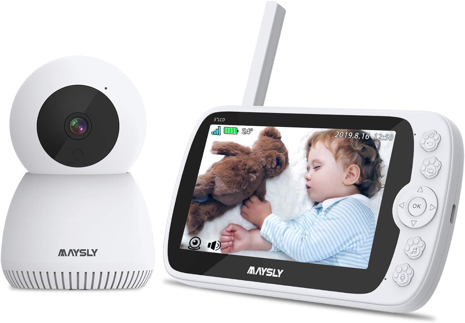 Video Baby Monitor with Camera and Audio , Maysly 1080P 5" LCD Screen with Night Vision Two Way Audio Temperature Detection VOX Mode 1000ft Range Support Video Storage and Playback: Home Improvement