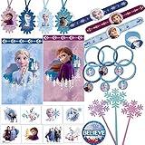 Frozen 2 Birthday Party Wearables Favors and Goodie Bag Fillers Pack For 8 With Elsa and Anna Frozen 2 Goody Bags,Tags, Slap Bracelets, Hair Pony Tails, Tattoos Snowflake Wands and Frozen Inspired Pin