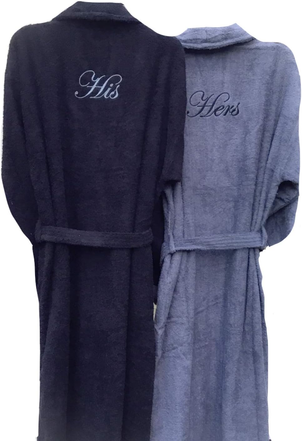 Niche EmbroideryPersonalised Embroidered His & Hers Pair of Bathrobe/Dressin Gown-Black and Slate Grey