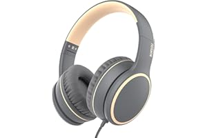 RORSOU R10 Over-Ear Headphones with Microphone, Lightweight Folding Stereo Bass Headset with 1.5M No-Tangle Cord, Portable Wired Headphones for Smartphone Tablet Computer MP3 / 4 (Grey)