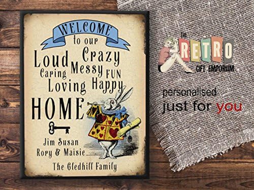 Metalsign Welcome Plaque, metal wall sign, Alice in Wonderland, White Rabbit, New Home Gift, Personalised Sign, House Warming Gift, Retro Style 12 x 16 inch Metal sign