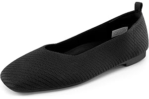 DREAM PAIRS Ballet Flats for Women, Square Toe Knit Flat Shoes for Women Dressy Casual Work, Comfortable Slip-on Washable Walking Dress Shoes with Flexible Outsole