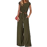 PRETTYGARDEN Women 2 Piece Lounge Sets 2026 Casual Summer Outfits Cap Sleeve Strappy Crop Tops Wide Leg Pant Tracksuit