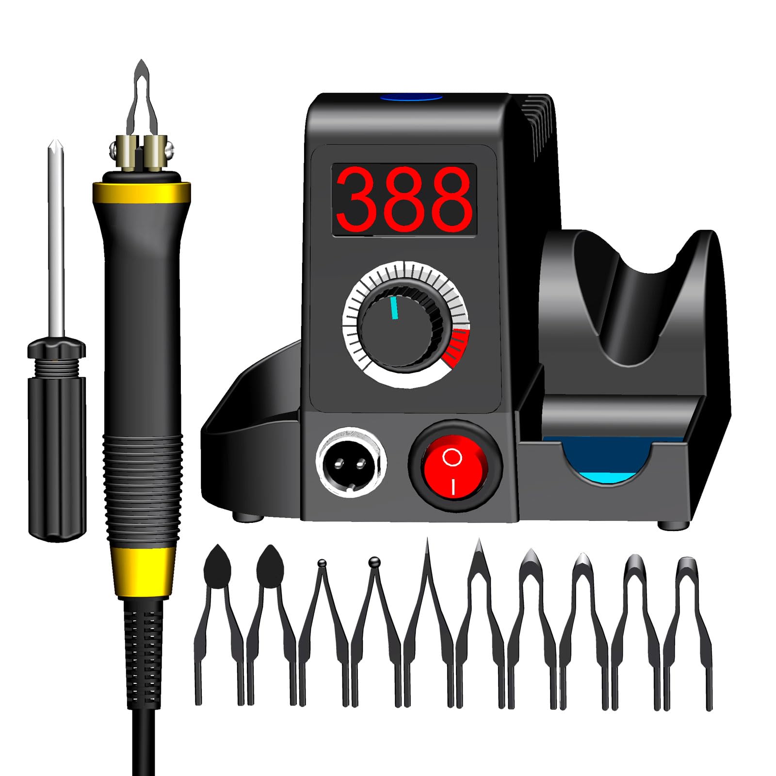 FIRElood Pyrography Wood Burning Kit Professional Upgraded Wood Burner Tool Pyrography Machine, Digital Temperature Adjustment with 10 Woodburning Wire Nibs Tips (LH45-1)
