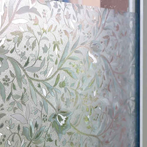 Leyden 24-by-72-Inch Cut Glass Tulips Pattern No-Glue 3D Static Decorative Glass Window Films
