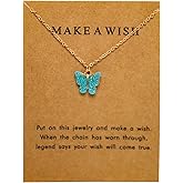 Colorful Acrylic Butterfly Pendant Necklace Bohemian Adjustable Retro Card Clavicle Chain Insect Animal Necklace for Women Friend Friendship Party Jewelry Gift