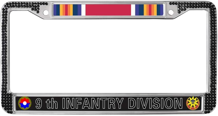 Amazon Gnd 米国陸軍第9歩兵師団 ダイヤモンドブラックライセンスプレートフレーム 米国陸軍第二次世界大戦ダイヤモンド2個の輝くナンバープレートフレーム 米国カナダ車両用 ナンバーカバー ホルダー 車 バイク