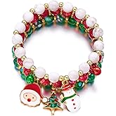 Sakytal Christmas Bracelet Set Stretch Beaded Multilayered Colorful Snowman Bracelets Jewelry for Women(3PCS)
