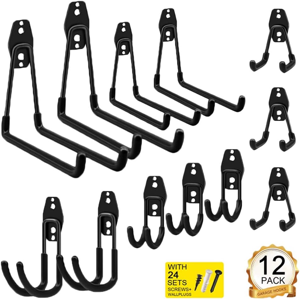 SJEhome Hooks 12 Pieces Tool Hooks Garage Storage Double Hooks Wall