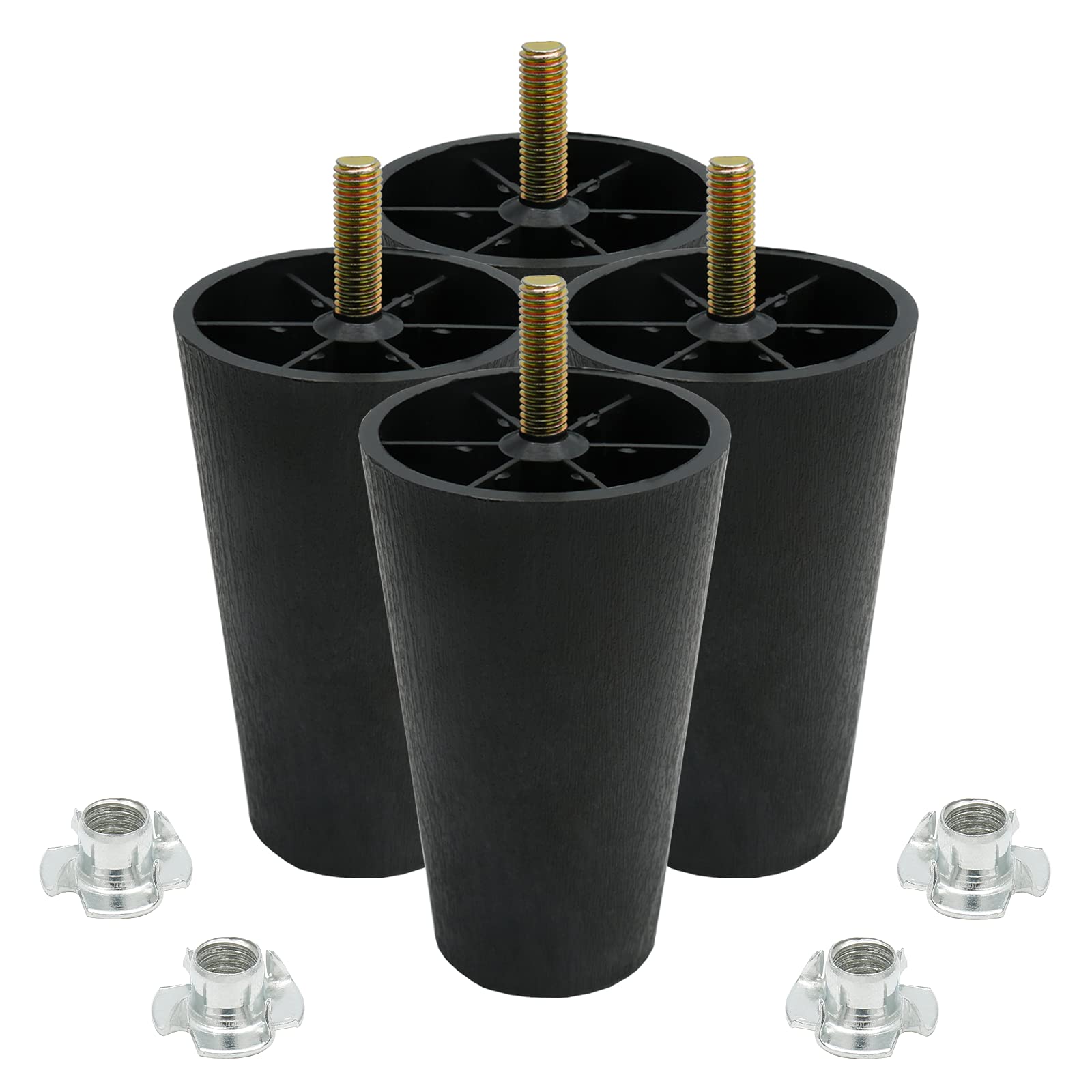 Photo 1 of Murtenze 4Pcs 5 inch Sofa Legs, Round Tapered Plastic Couch Legs Replacement Furniture Legs with M8 Hanger Bolts for Chair Sofa Dresser Cabinet Loveseats Ottoman Bed