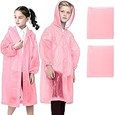 WOHSEROM 2 Pack Rain Ponchos for Kids Reusable,Thickened EVA Travel Raincoat Jacket with Hoods and Sleeves,Lightweight Light Pink Capes Ponchos for Boys and Girls Outdoor Camping Travel