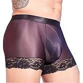 Kinizpl Men's Sexy Sissy Underwear Shiny Oil Glossy G-String Bikini Bulge Enhancing Ball Pouch Crossdressing Sexy Gay Lingerie Sissy Underpants For Men Black