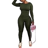 chicyes Women's 2 Piece Matching Lounge Sets Workout Long Sleeve Tops Legging Pants Casual Fall Two Piece Outfits