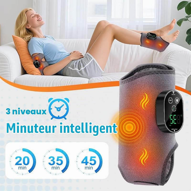 Masseur de Pieds 3 en 1 Électrique et Sans Fil - 6 Niveaux de Chauffage, 3 Modes Appareil de Massage avec Bande d'Extension pour Chevill, Talons, Dessus du Pied, Cadeau pour Maman, Papa