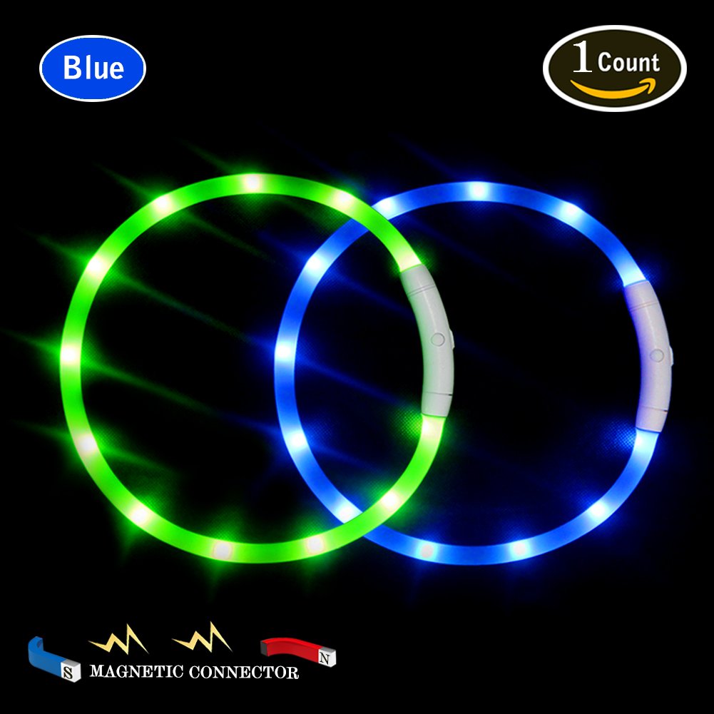 Fashion&cool Led Dog Collar,Magnetic Connector,USB Rechargeable Glowing Pet Dog Collars for Night Safety,Water Resistant Light up Collar for Small,Medium,Large Dogs(Blue)