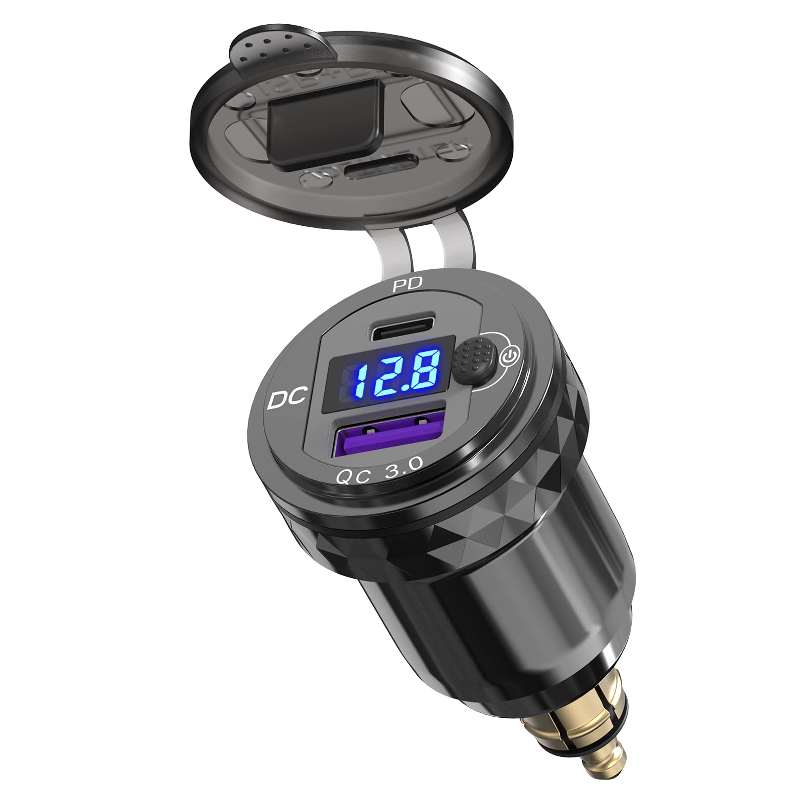 Photo 1 of Qidoe Motorcycle Power Adapter Waterproof Hella Din Plug to USB Adapter with ON-Off Switch 30W USB C PD3.0 Din USB 18W QC3.0 Quick Charge Aluminum Voltmeter Triumph Motorcycle Accessories