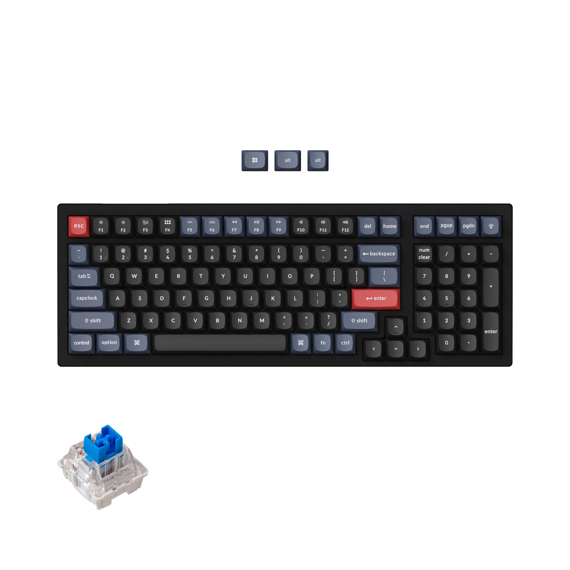 Keychron K4 Pro 96% Custom Wireless Mechanical Keyboard with Hot-Swappable K Pro Blue Switch, QMK/VIA Programmable Macro Bluetooth/Wired Keyboard White LED Backlit for Mac Windows Linux - Black