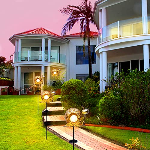 Outdoor Solar Lights Decorative Garden, Crackle Glass Globe Metal Snail LED Stake Light for Pathway, Lawn, Patio, Yard