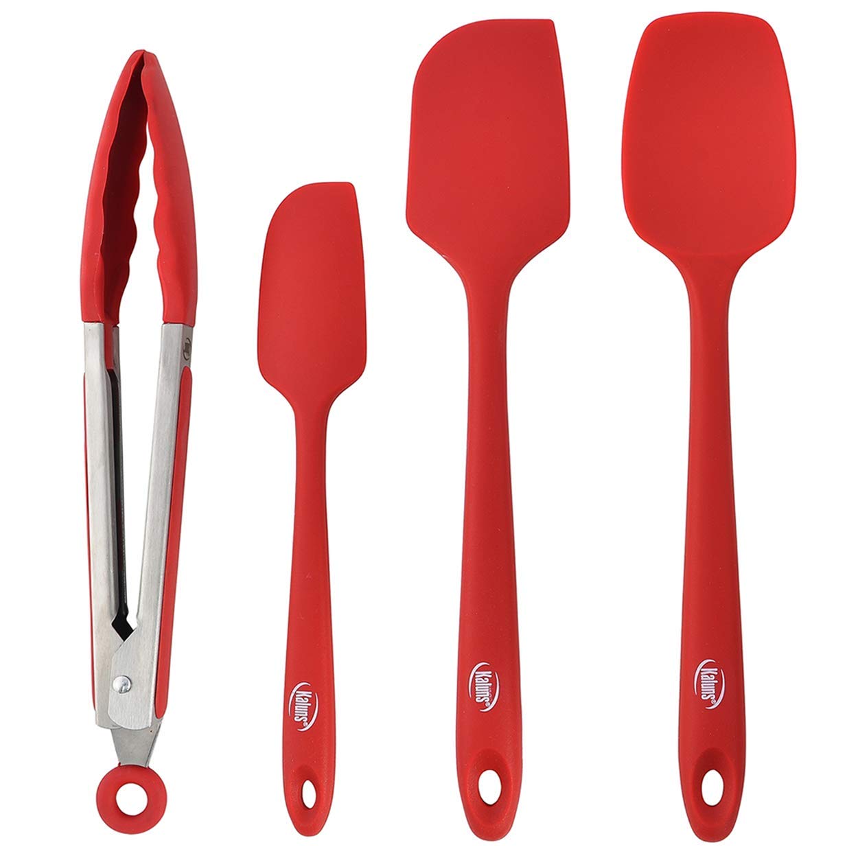 Kaluns Silicone Spatula Set 4 Pcs Rubber Spatulas Silicone Heat Resistant 600°F, Spatulas for Nonstick Cookware, Seamless Design with Stainless Steel Core, Dishwasher Safe, Bonus Tongs Included