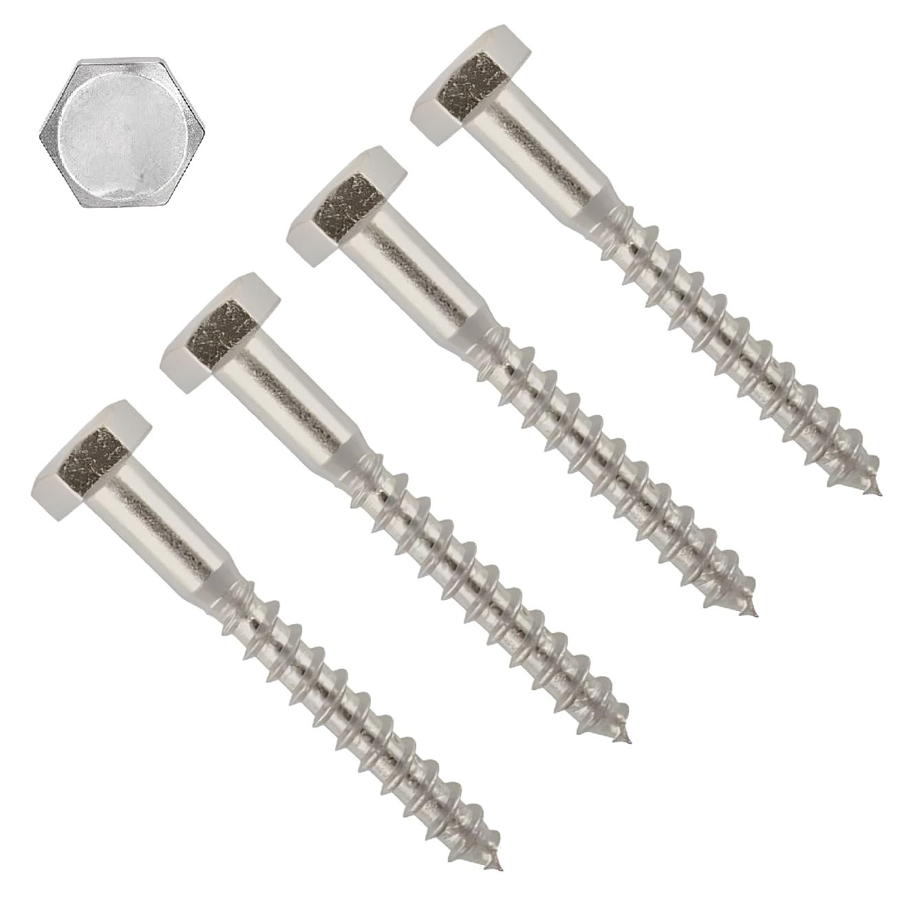 TERF® M12 X 50mm Coach Screws Hex Head Stainless Steel A2 (304) Coach Screw M12 (12mm) X 50mm Wood Masonry Brick Concrete Wall Fixing Lag Screw Bolts - Pack of 4