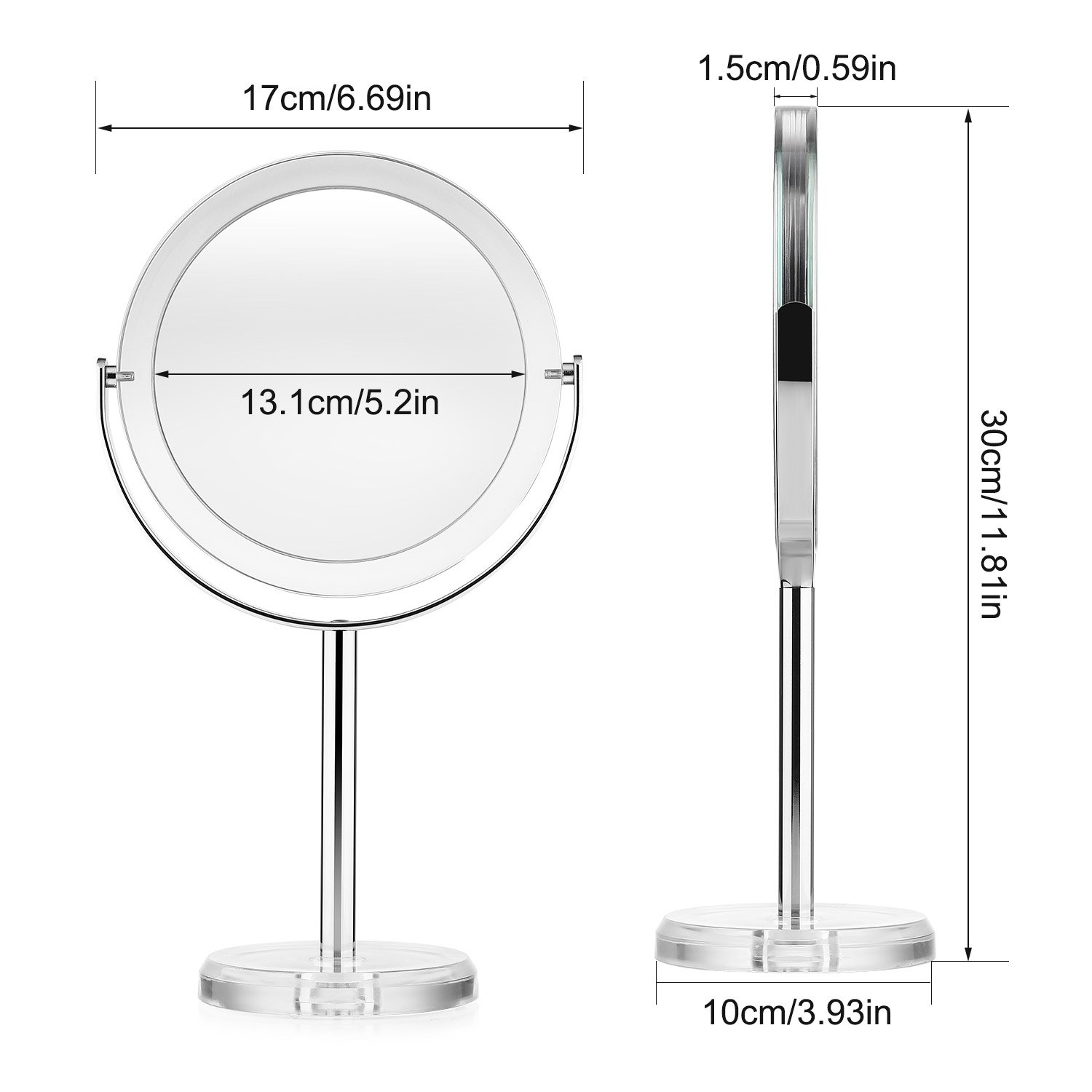 Beautifive Makeup Mirror with 1x/7x, Double Sided Vanity Mirror, 6\'\' Swivel Round Mirror with 360° Rotation, Tabletop Magnifying Mirror, Bathroom Mirror for Women and Men, Retro Style