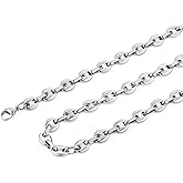 HZMAN Stainless Steel Necklace for Men Hip Hop Polished Coffee Bean Silver Men's Chain Necklace Jewelry Gift