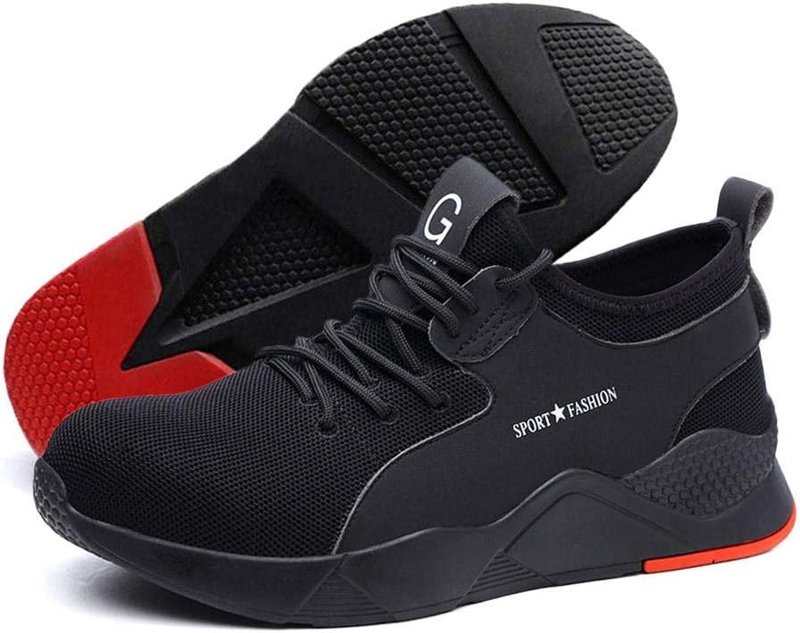 Vuffuw Steel Toe Cap Trainers, Puncture Resist and Pressure Proof Safety Work Shoes, Ankle Hiker Protective Mid Sole for Construction, Mining, Factory, Rock Climbing and Travel (Black)