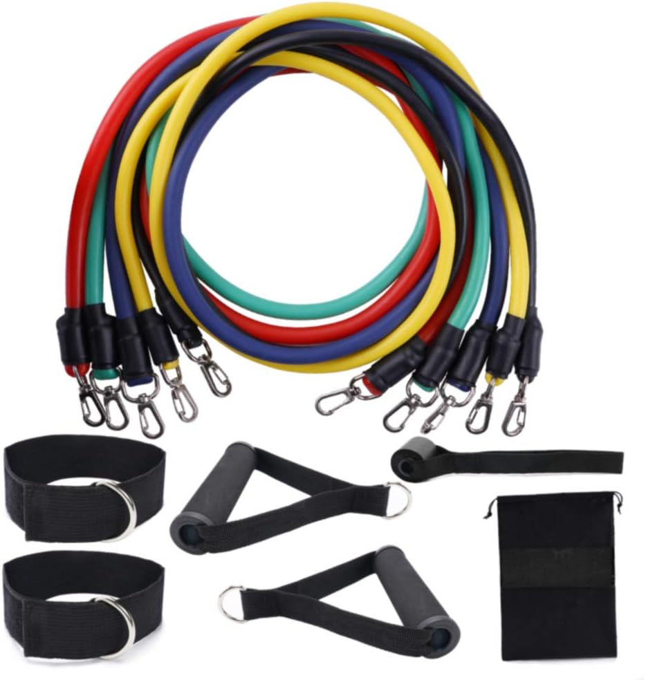 DouLukit Resistance Bands, 11 Pack at Home Workout Equipment Set - Includes 5 Stackable Exercise Bands with Door Anchor, Ankle Straps, Handle, Carrying Case (Color)