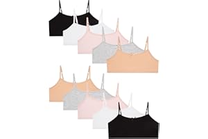 Rene Rofe Girls' Training Bras 10 Pack Cotton Stretch Cami Bralettes - Spaghetti Strap Training Bra for Girls (7-14)