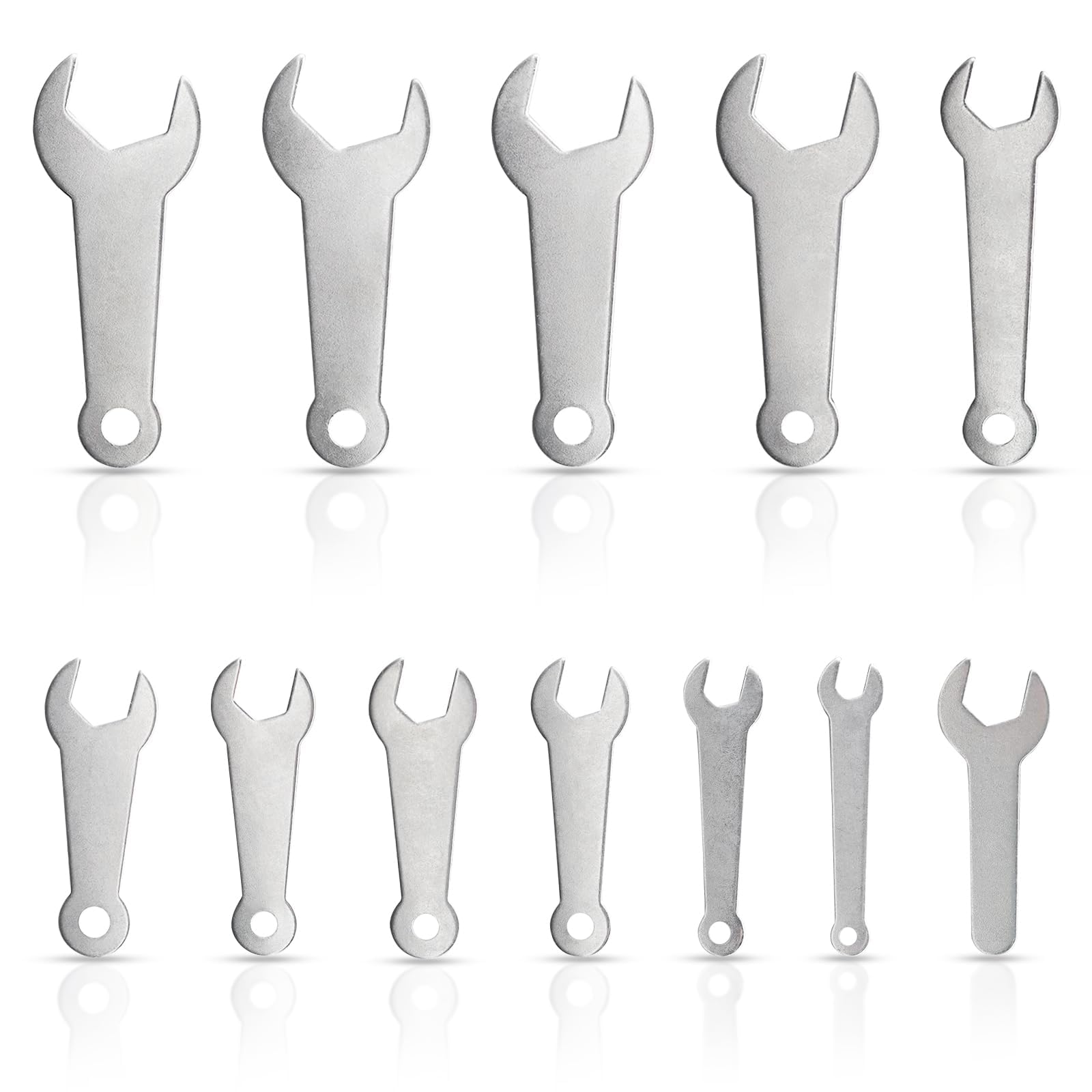 YnGia 12PCS Single Open Ended Wrench Set Silver Flat Spanner Combination Ultra Thin Repair Tool for Limited Space Conditions (Single Open End Wrench wirh Hanging Hole)