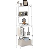 CRTERICX Acrylic Ladder Bookshelf, 13.8" D x 20.5" W x 59" H, 5-Tier Tall Clear Bookcase, Multifunctional Storage Book Shelf for Living Room, Bedroom, Office, Modern, Easy Assembly
