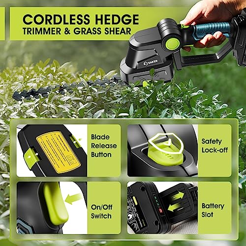 Saker 20V Cordless Hedge Trimmer,2 in 1 Bush Trimmer with 2 Battery photo 7