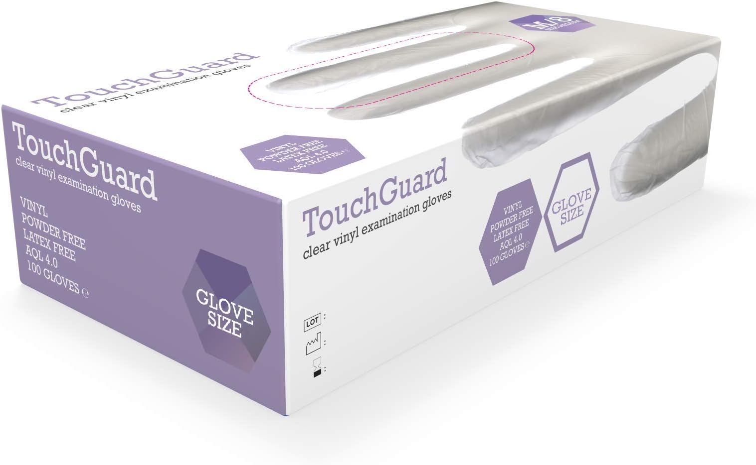 TouchGuard Clear Vinyl Disposable Gloves, Powder-Free, Box of 100, Medium