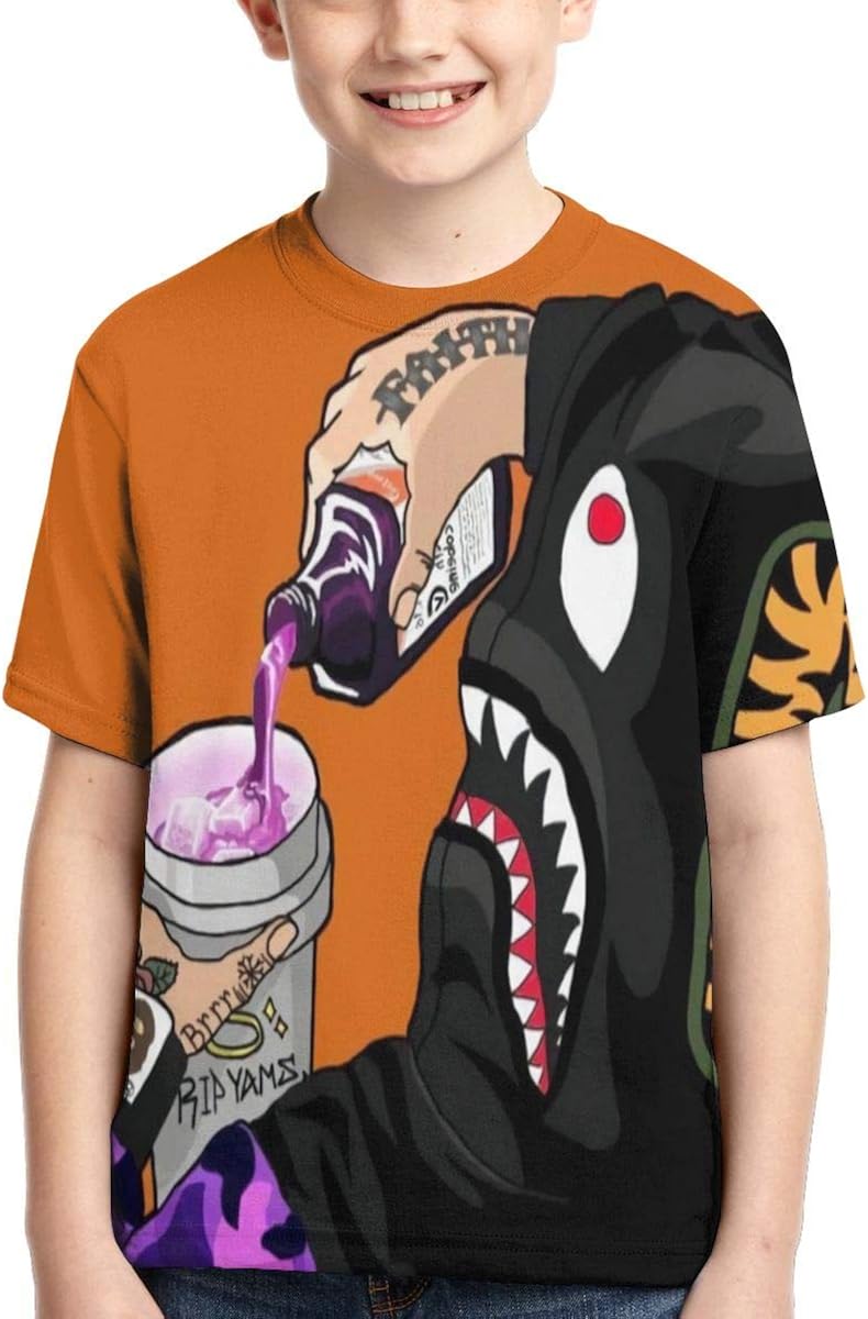 LinsSone Bape Shark T Shirt Boys Girls 3D Printed Camouflage Short Sleevesports Short-Sleeved Fashion Tops