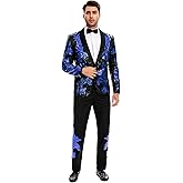 Homhous Men's Suit 2 Pieces Blazer and Pants Black with Gold Applique Fit for Wedding Prom