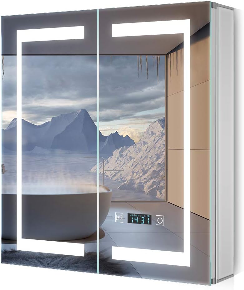 Quavikey® LED Bathroom Mirror Cabinet with Shaver Socket and Defogger for Bathroom,Living room