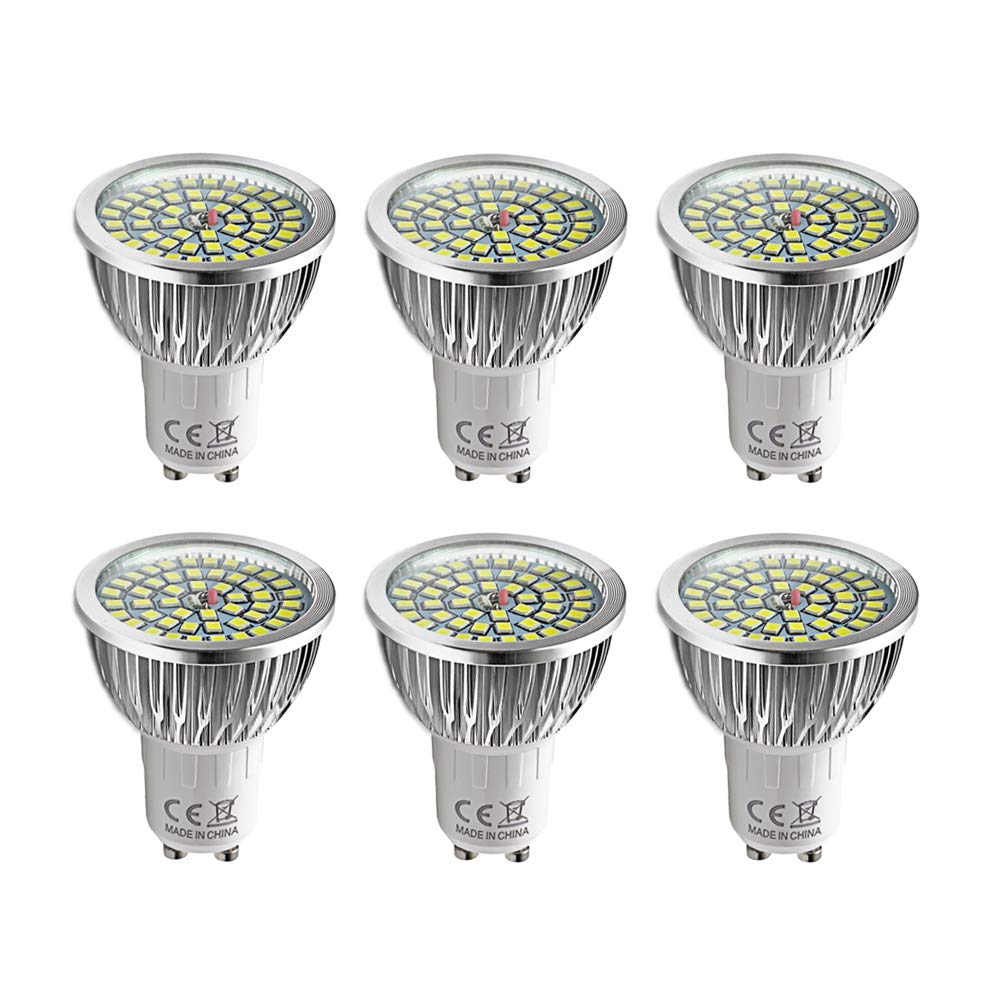 WULUN Pack of 6 GU10 6W LED Spotlight Bulbs, 6W Equivalent 60W Halogen, 550LM Cool White 6000K, AC 85V-265V,120° Beam Angle Reflector Lamps, Non-Dimmable