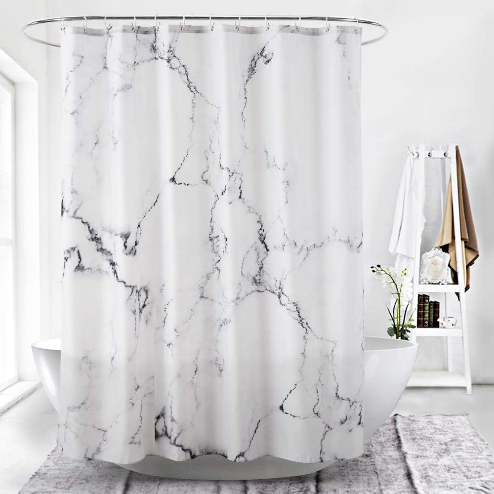 Yostev Marble Bathroom Shower Curtain,Grey and White Fabric Shower