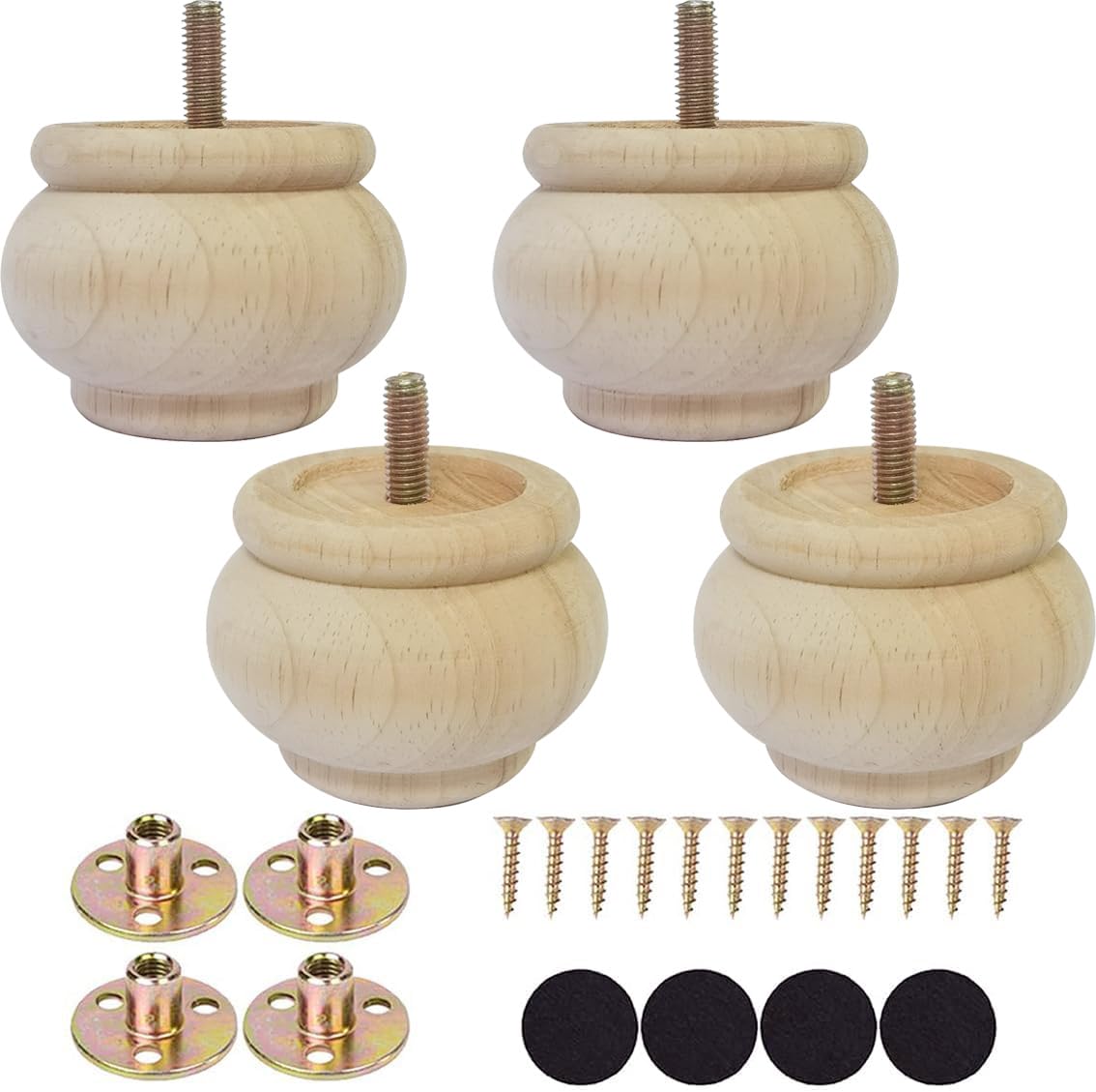 Photo 1 of 2 Inch Wooden Furniture Legs, Solid Wood Unpainted Replacement Furniture Legs, Ottoman/Loveseat Replacement Legs, Cabinet Legs/Desk/Sofa/Bookcase Round Bun Feet Set of 4 (2 Inch)