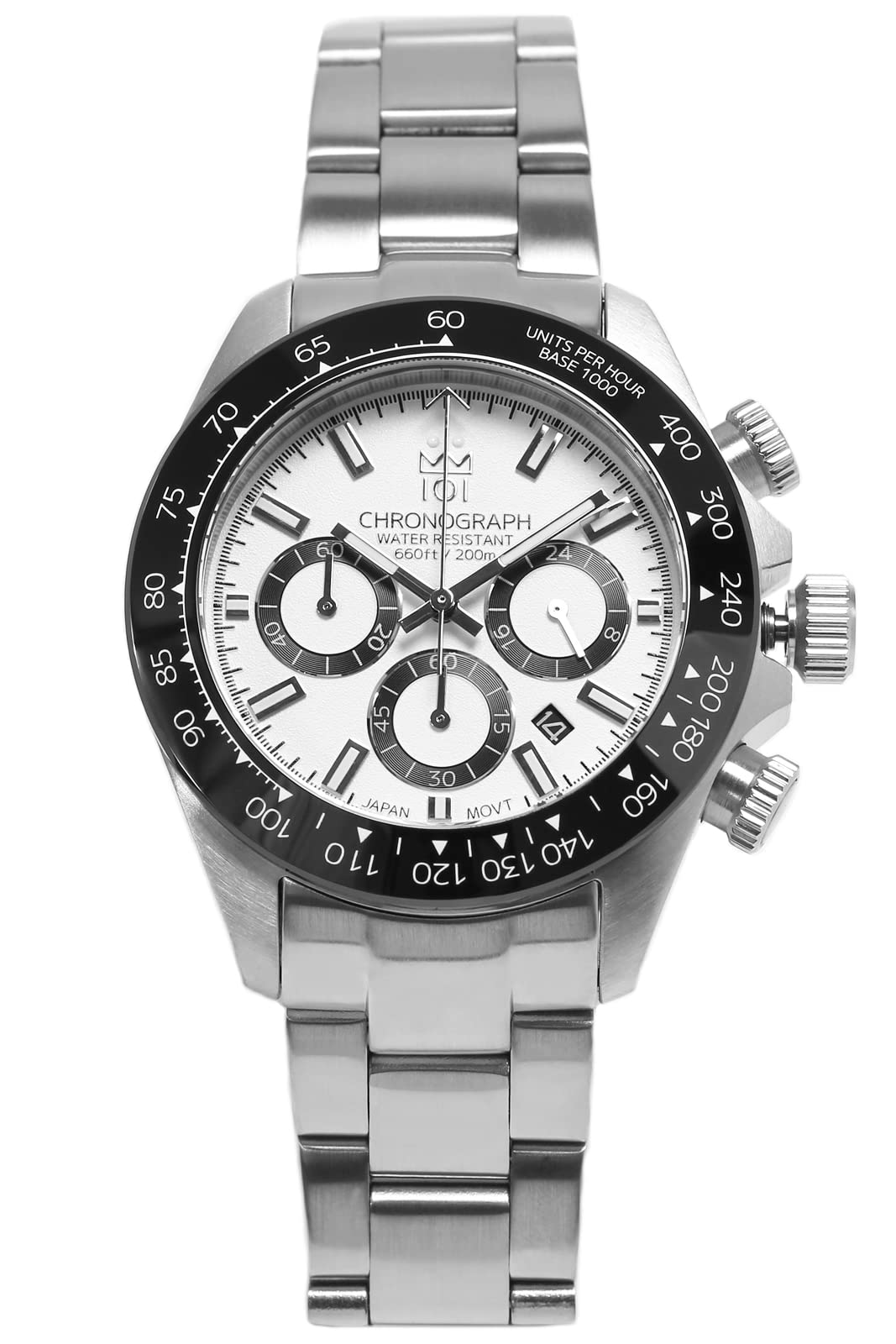 HYAKUICHI 101(ヒャクイチ 101) Hyakuichi Divers Chronograph Watch, Men's Watch, Water Resistant to 20 ATM, Date Quartz, Ceramic Bezel SW, Silver, Bracelet Type