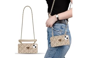 Yatchen for iPhone 15 Wallet Case,Crossbody Phone Case with Lanyard Strap Cute Purse Case Flip Credit Card Holder Soft Silicone Girls Lady Handbag Case for iPhone 15 Khaki