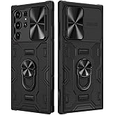 VEGO for Galaxy S22 Ultra Case with Slide Camera Cover, Built-in 360° Rotate Ring Kickstand Magnetic Shockproof Cover Case for Samsung Galaxy S22 Ultra 5G 6.8 inch 2022 Armor Style - Black